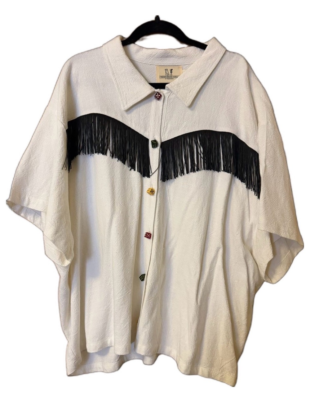 Fashion Brand Company High Roller Linen Fringe Blouse Cream 4X